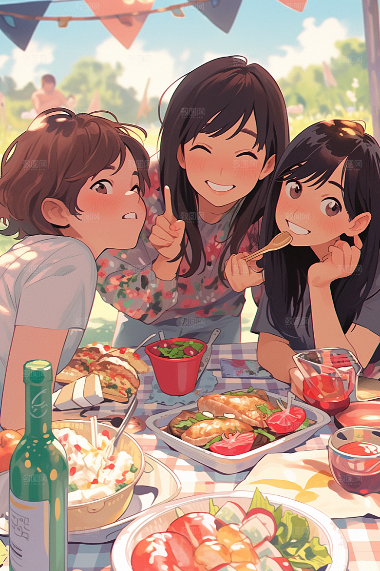 夏日聚会玩耍同学插画