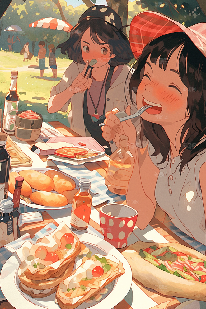 夏日聚会场景发小插画
