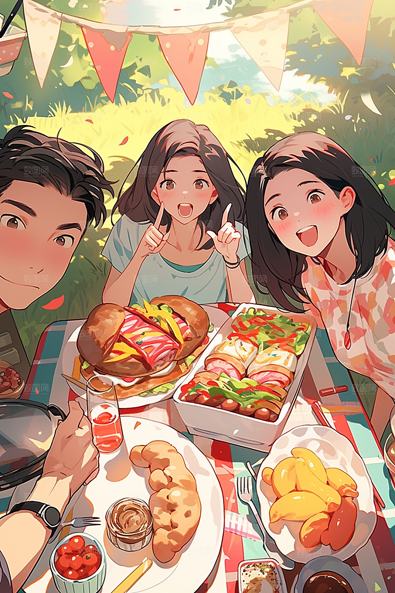 夏日聚会玩耍场景插画