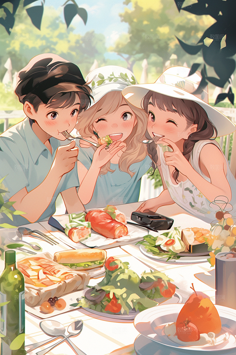 夏日聚会漫画风暑假插画