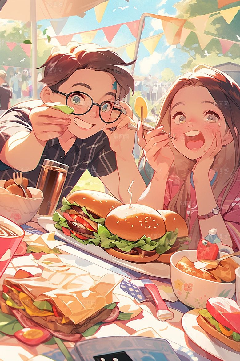 夏日聚会手绘假日插画