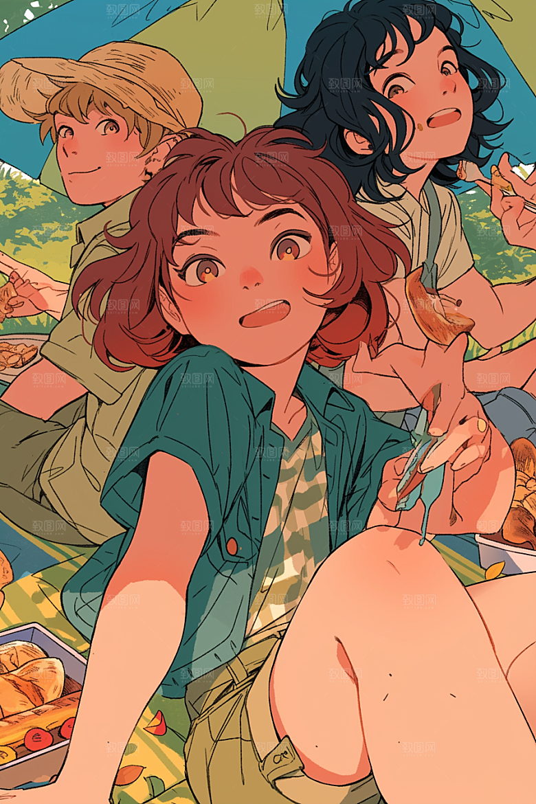 夏日聚会暑假友谊插画