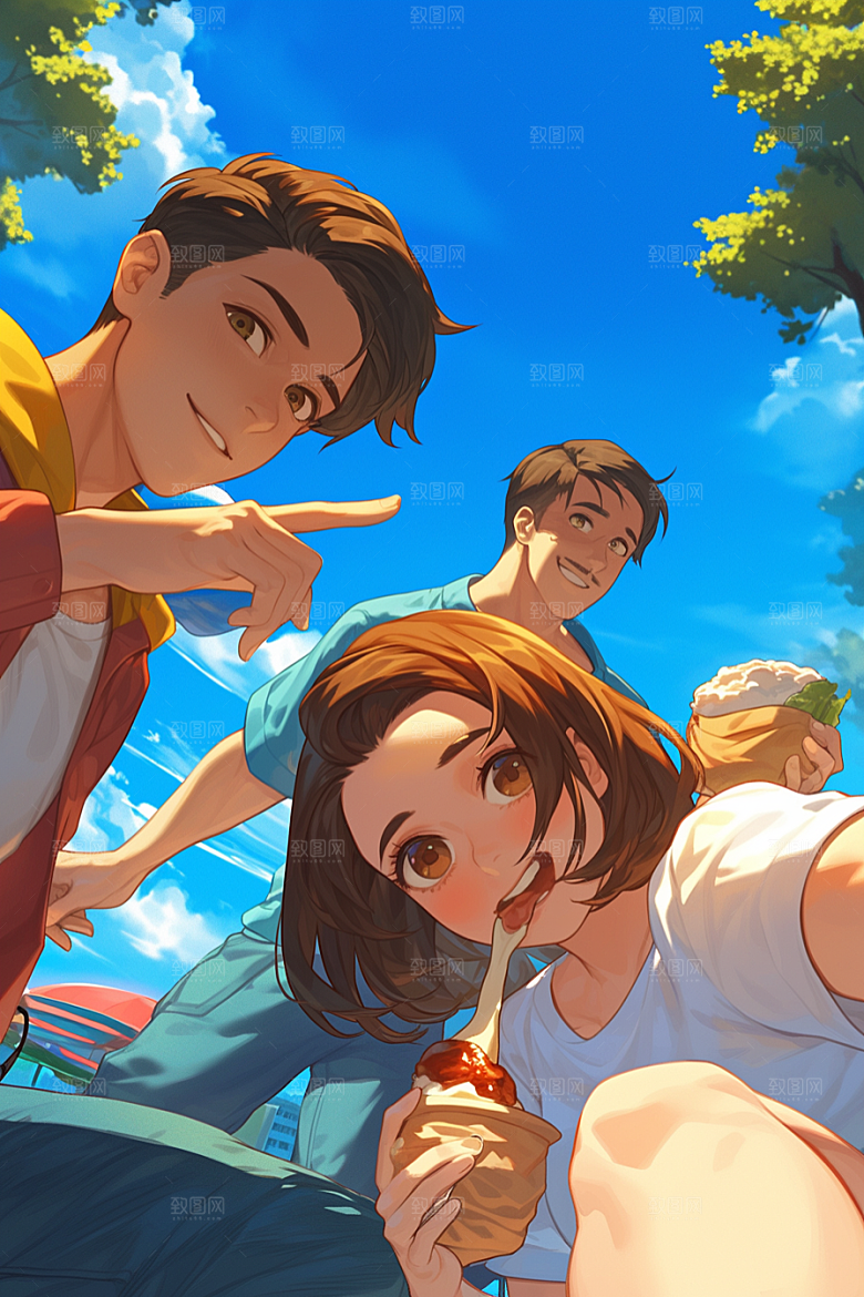 夏日聚会高清发小插画