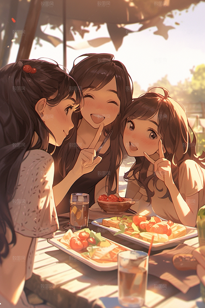 夏日聚会手绘漫画风插画