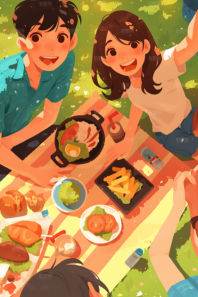 夏日聚会场景暑假插画