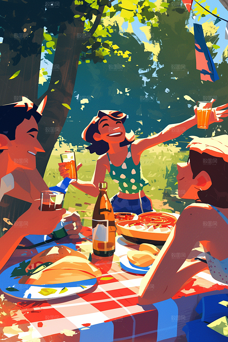 夏日聚会玩耍场景插画