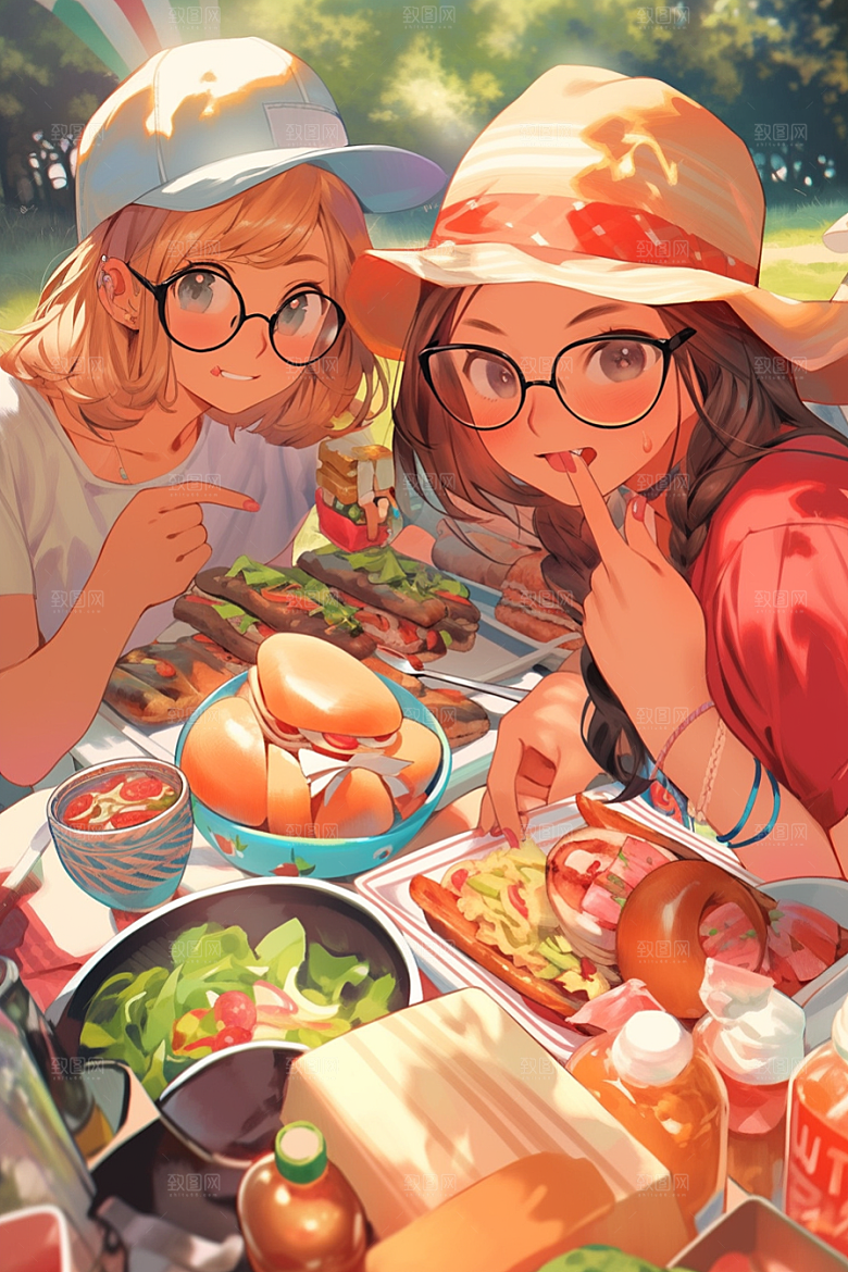夏日聚会友情暑假插画