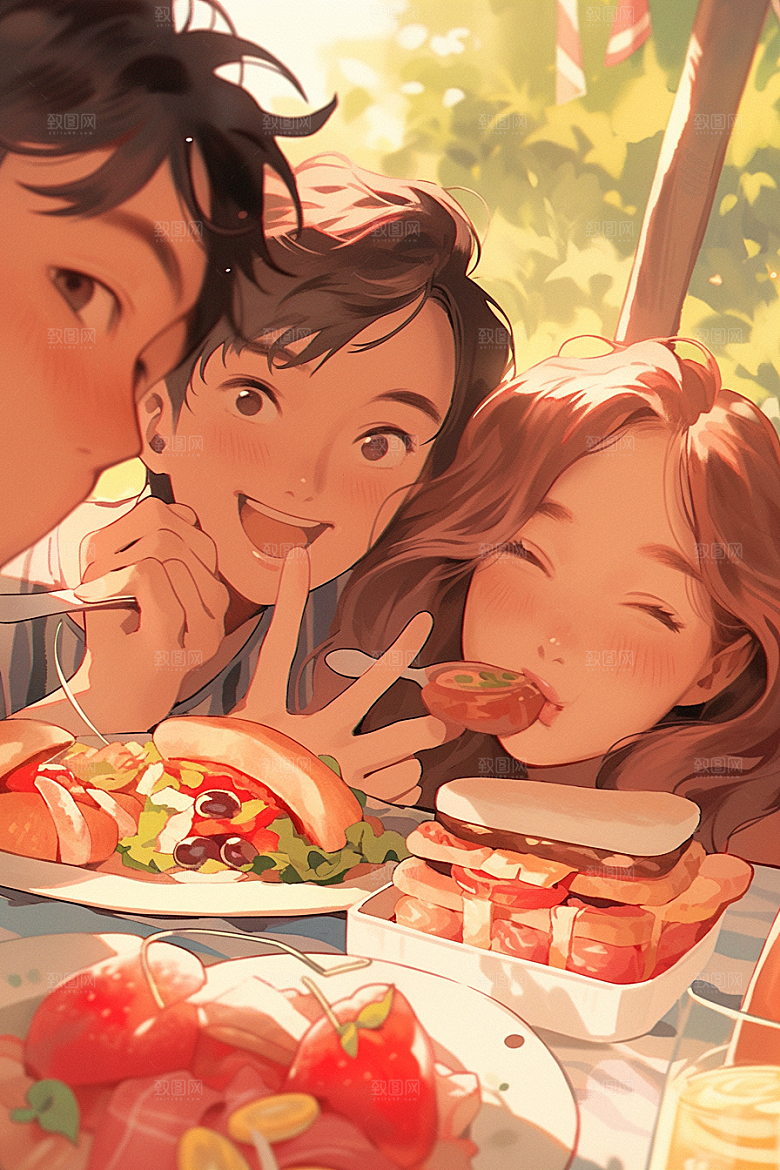 夏日聚会手绘高清插画