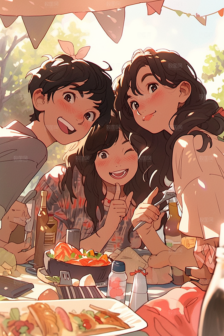夏日聚会玩耍发小插画