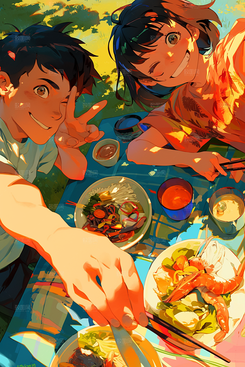 夏日聚会暑假友谊插画