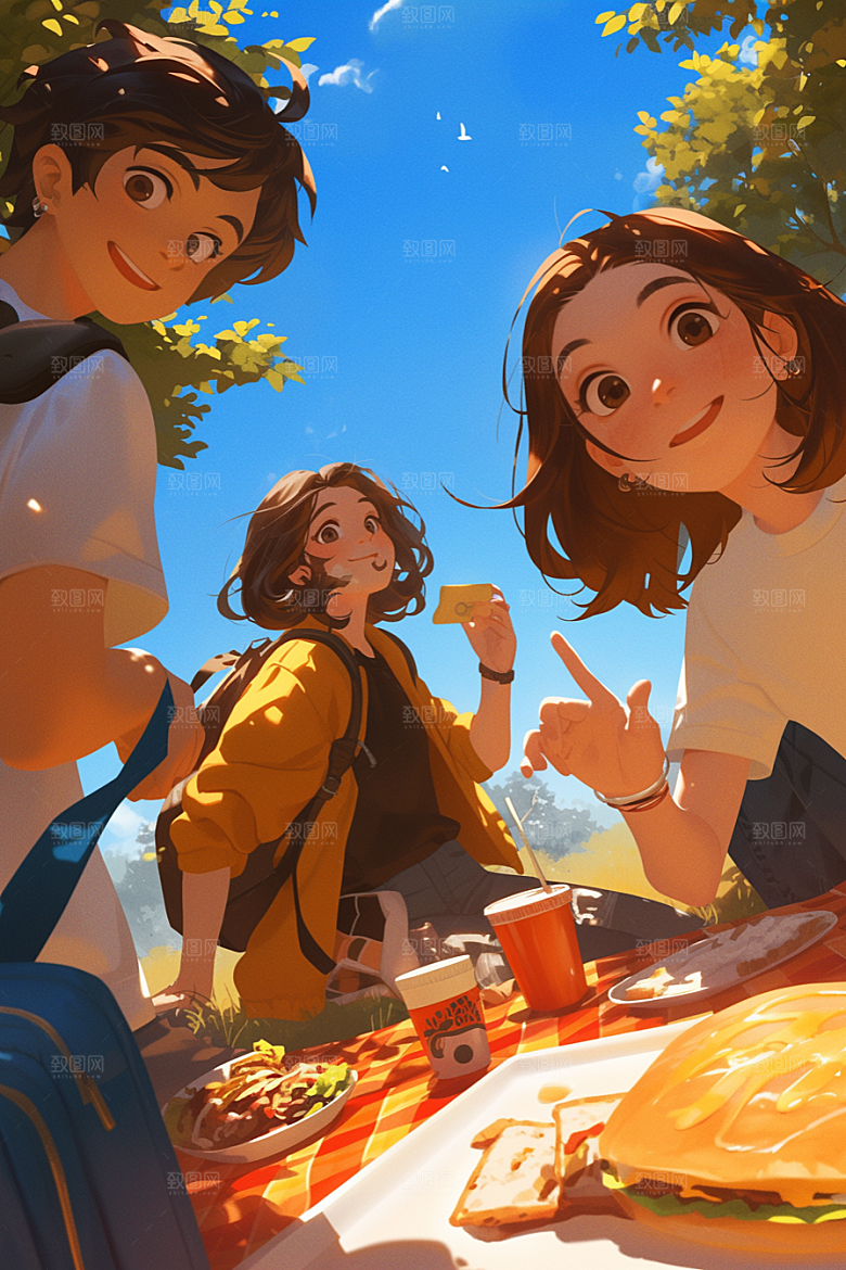 夏日聚会高清友情插画