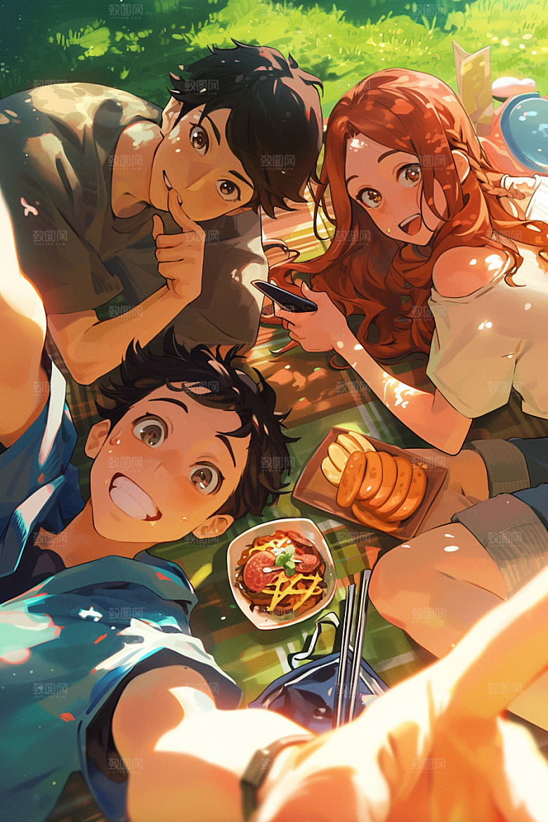 夏日聚会漫画风暑假插画