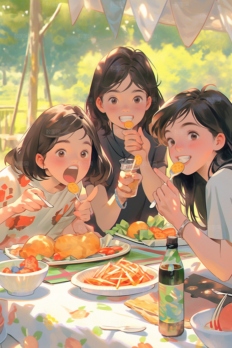 夏日聚会同学高清插画