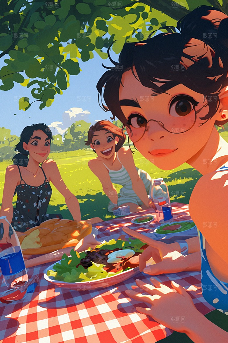 夏日聚会高清场景插画