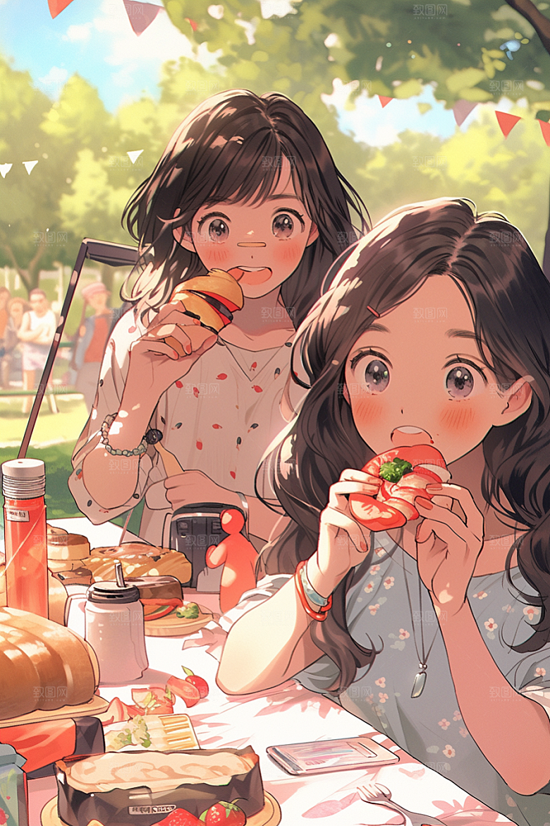 夏日聚会场景漫画风插画