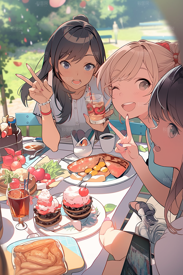 夏日聚会漫画风暑假插画