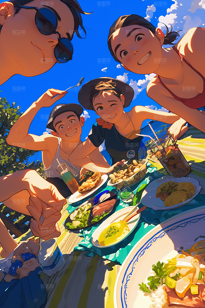 夏日聚会友谊玩耍插画