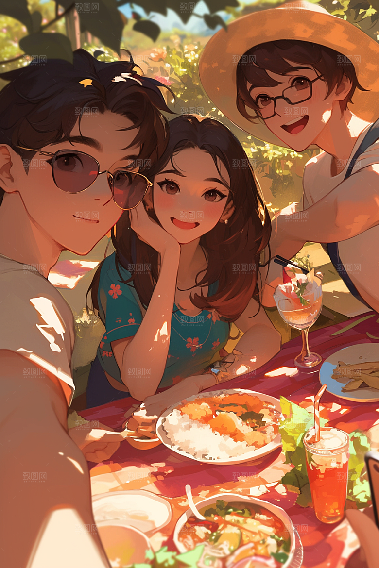 夏日聚会自拍友情插画