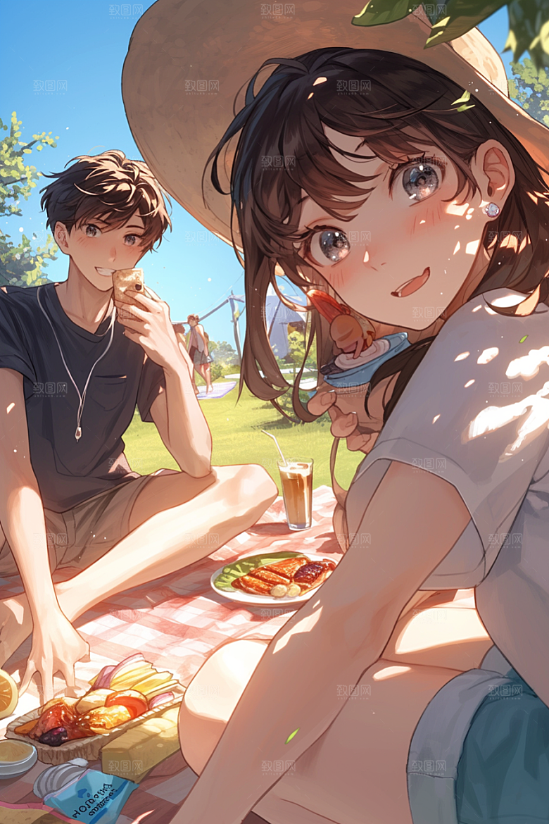 夏日聚会友谊自拍插画