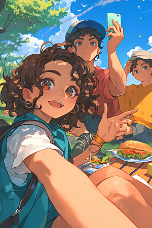 夏日聚会暑假友情插画