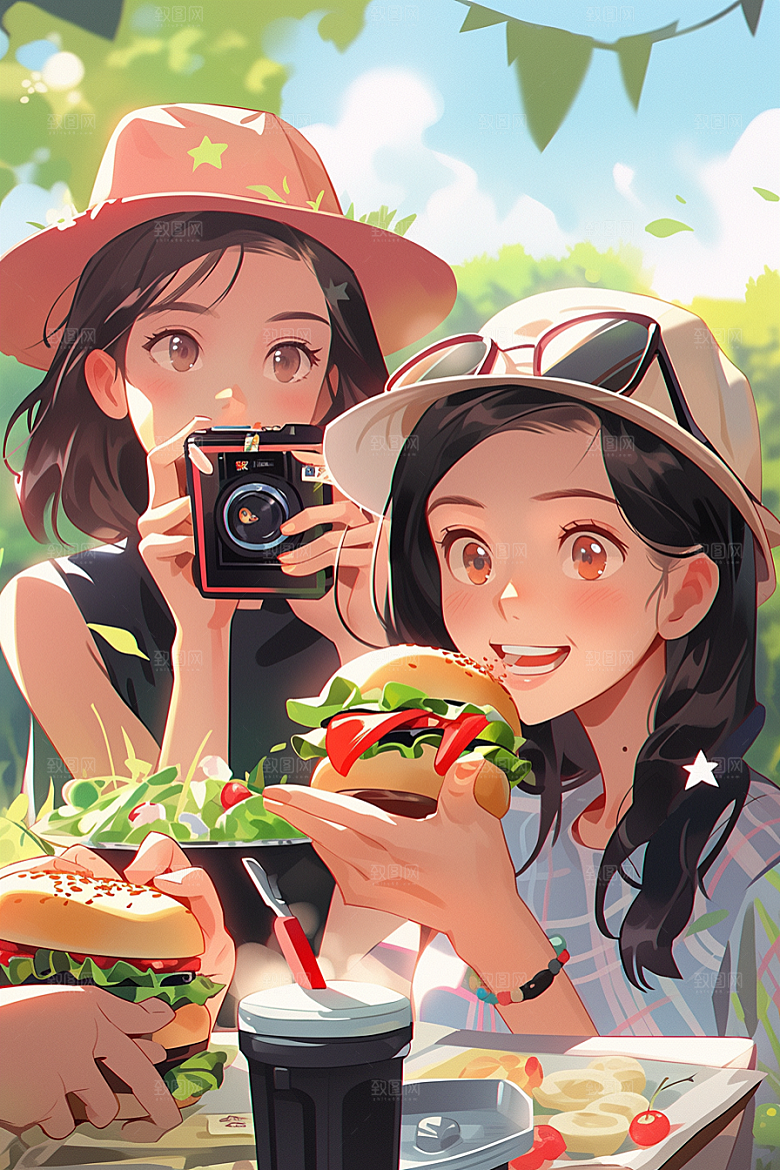 夏日聚会场景同学插画