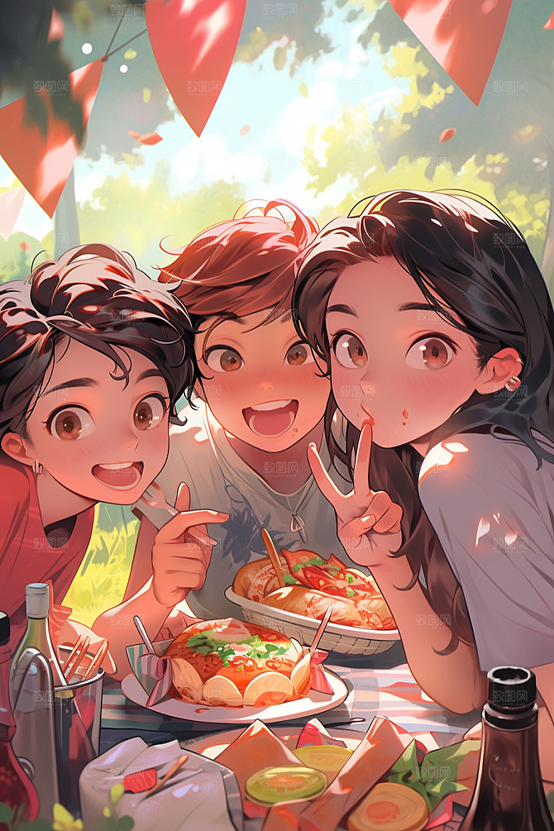 夏日聚会场景友情插画