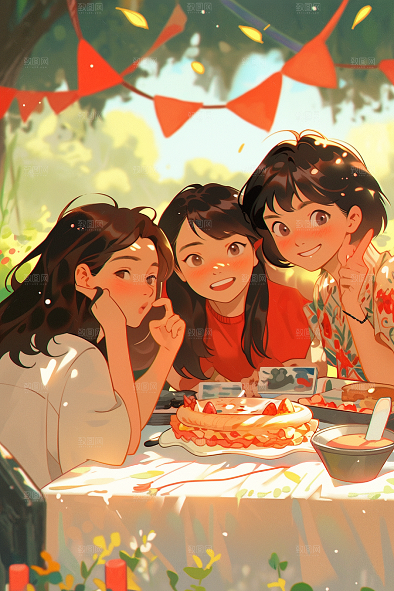 夏日聚会友谊友情插画