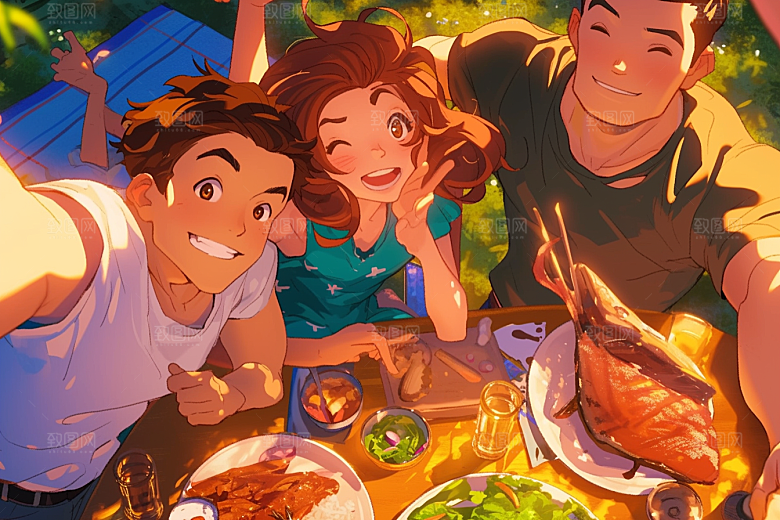 夏日聚会场景假日插画