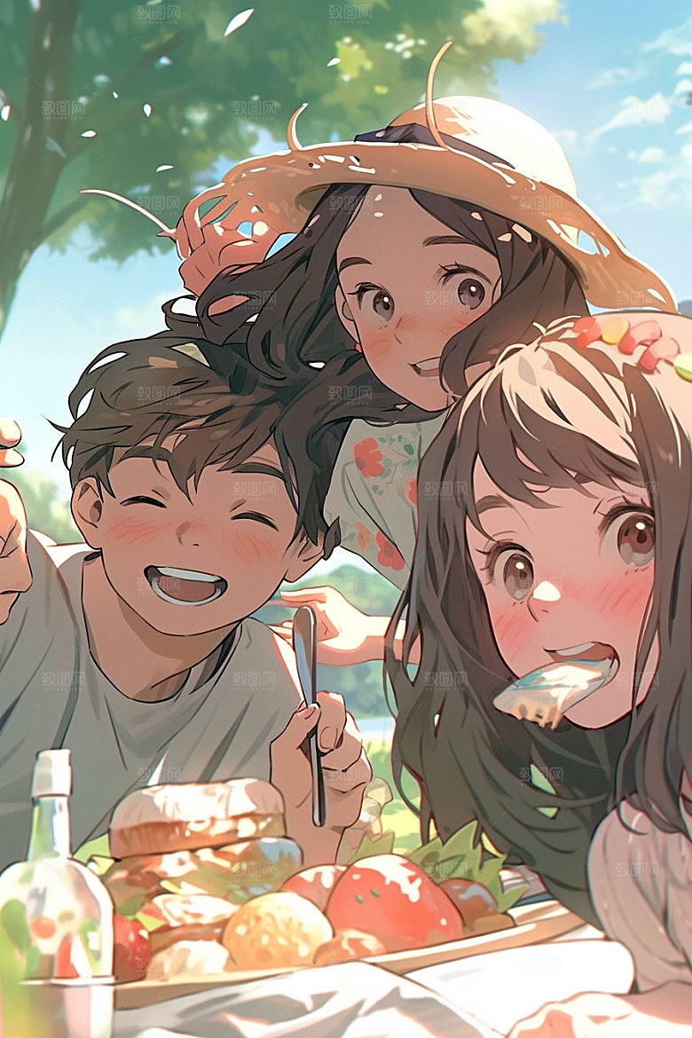 夏日聚会发小友情插画