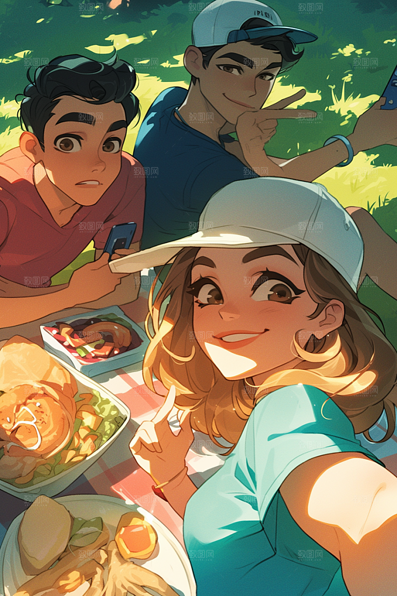 夏日聚会发小高清插画