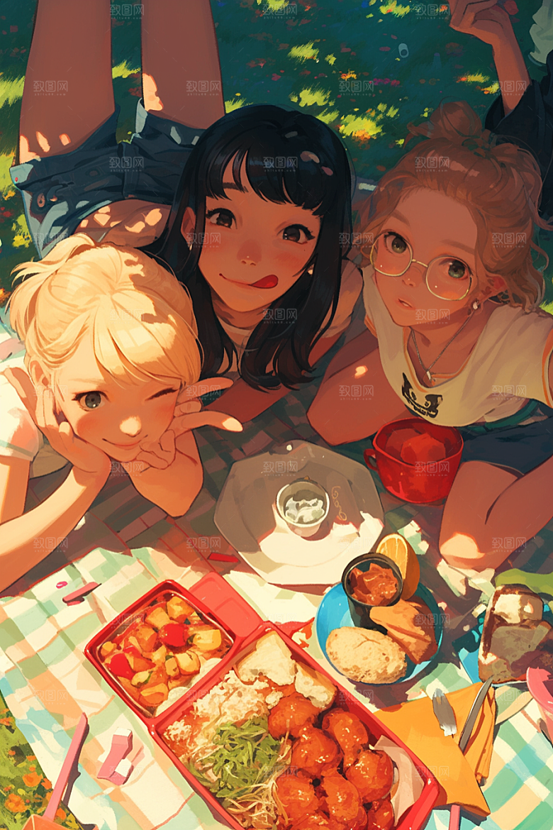 夏日聚会自拍欢乐插画
