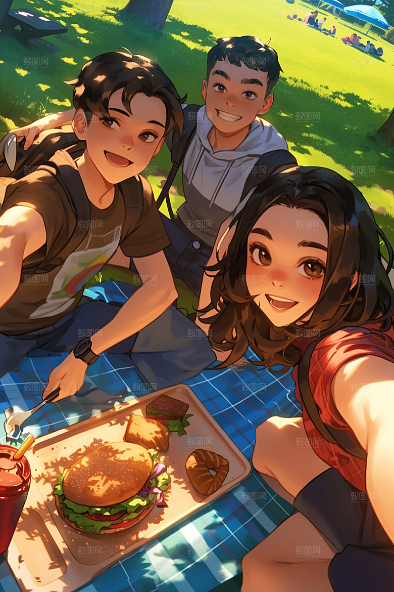 夏日聚会同学假日插画