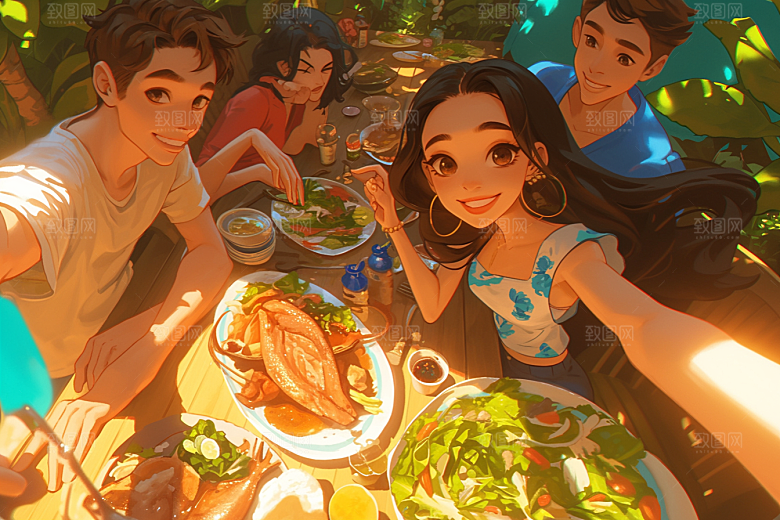 夏日聚会高清发小插画