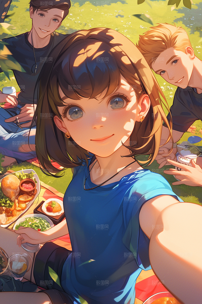 夏日聚会场景同学插画