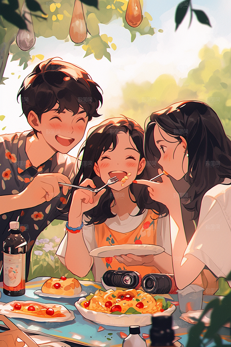 夏日聚会漫画风自拍插画
