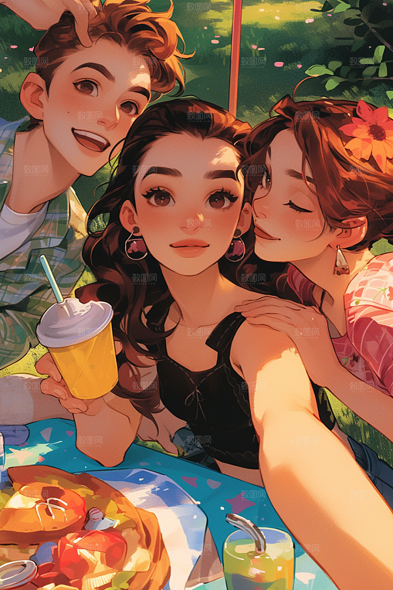 夏日聚会友情场景插画