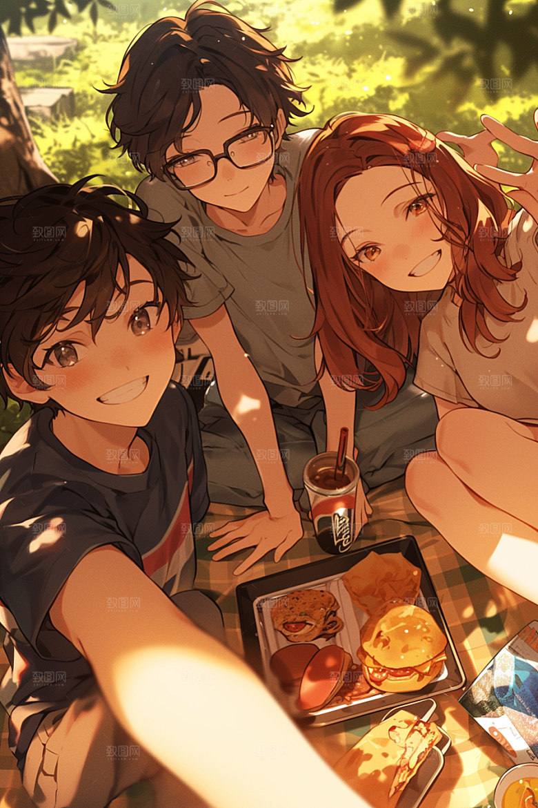 夏日聚会漫画风同学插画