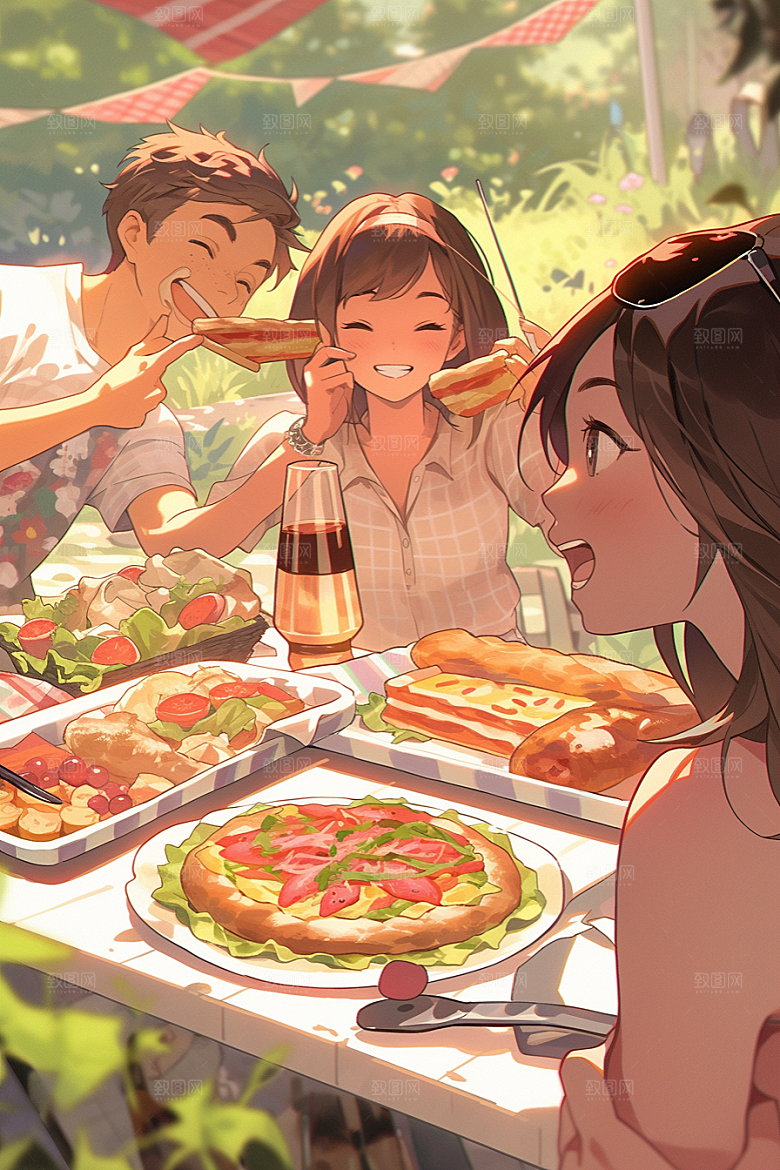夏日聚会场景自拍插画