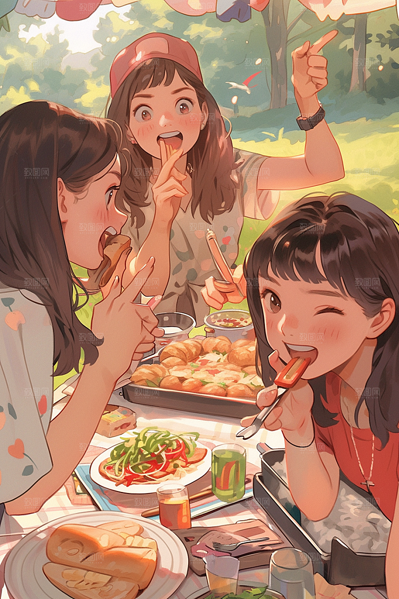 夏日聚会假日发小插画