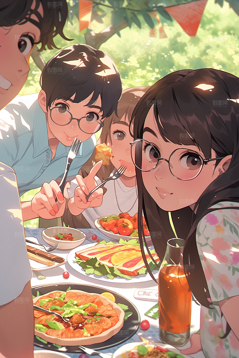 夏日聚会同学发小插画