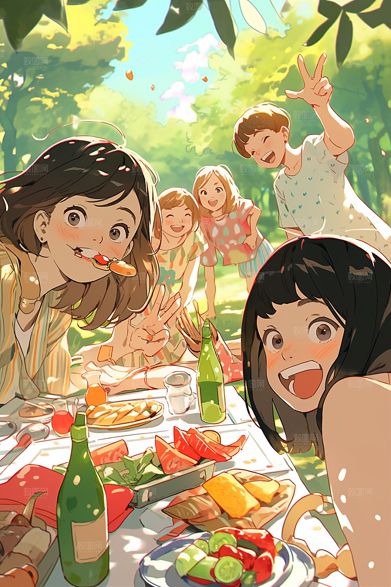 夏日聚会发小场景插画