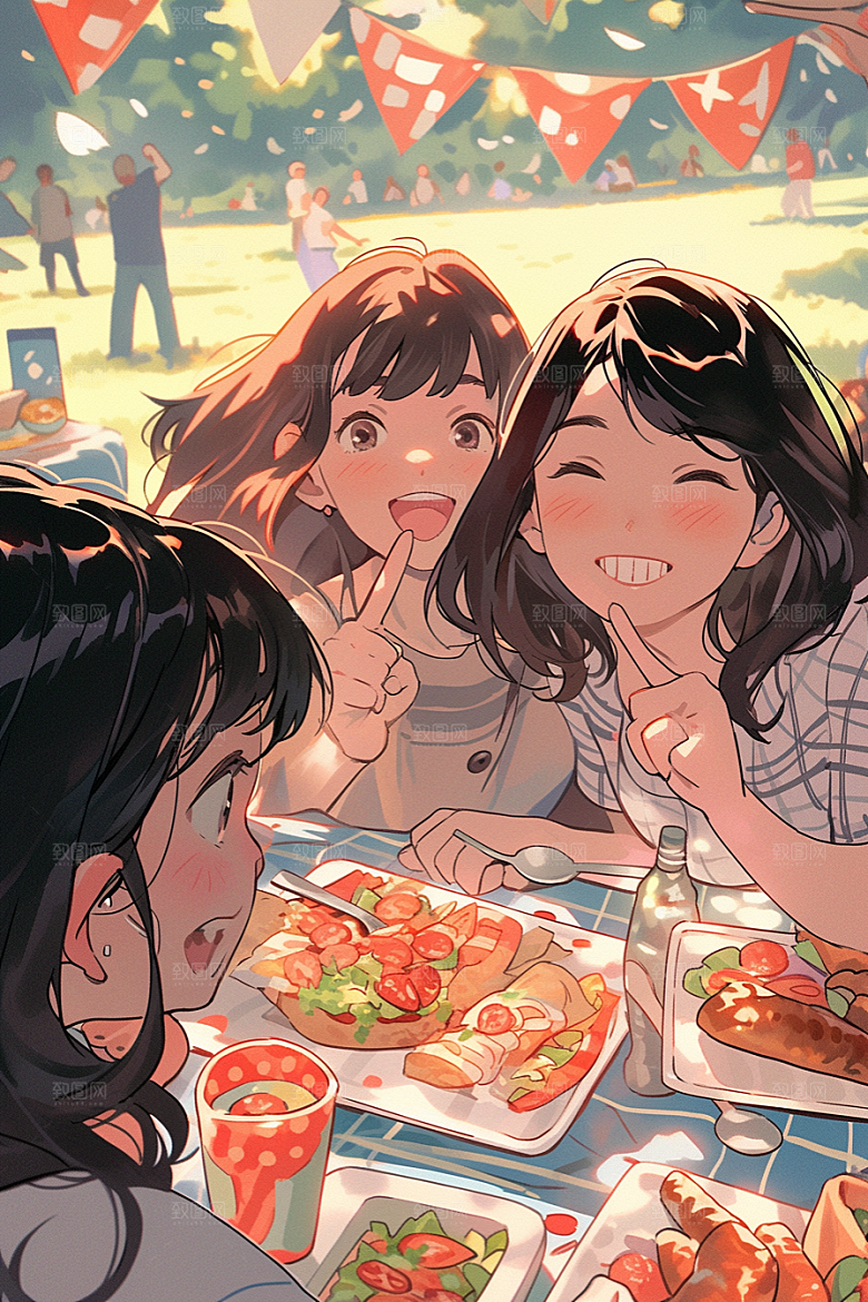 夏日聚会场景漫画风插画