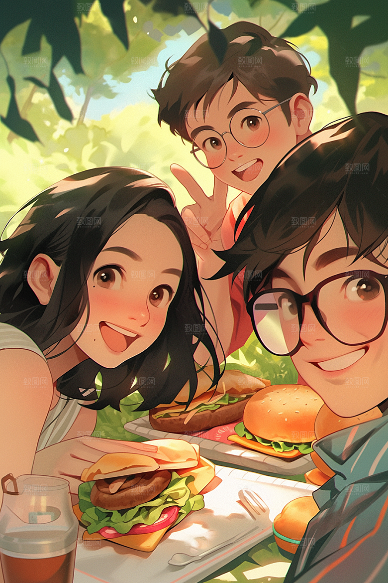 夏日聚会场景同学插画