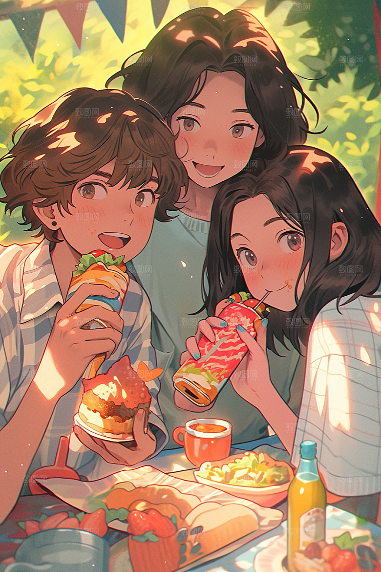 夏日聚会发小场景插画