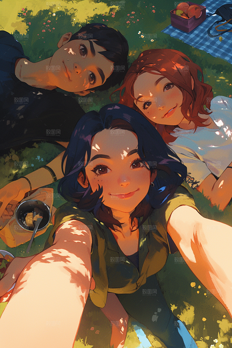 夏日聚会漫画风场景插画