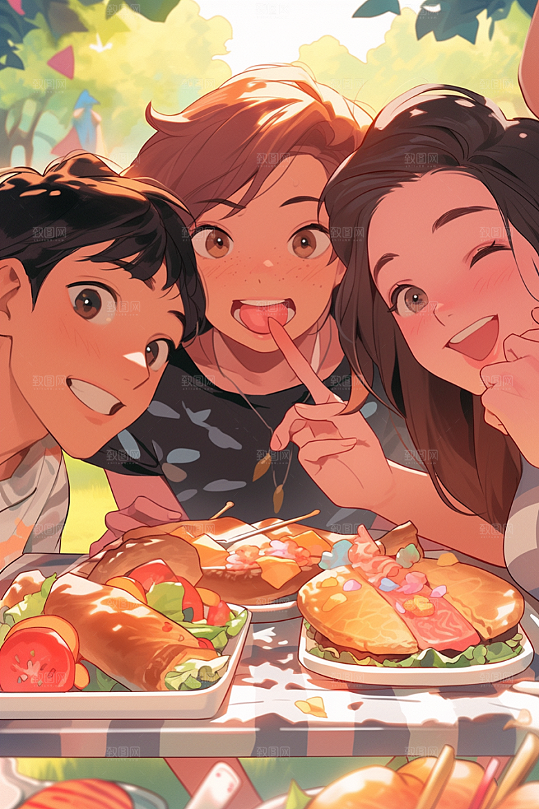夏日聚会高清场景插画