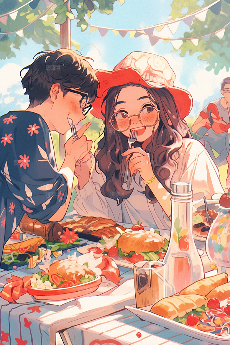 夏日聚会漫画风暑假插画