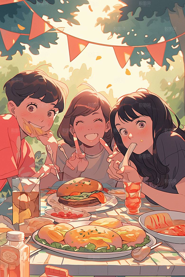 夏日聚会场景假日插画