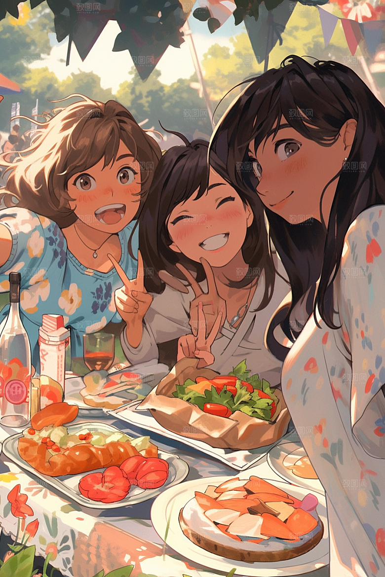夏日聚会欢乐友谊插画