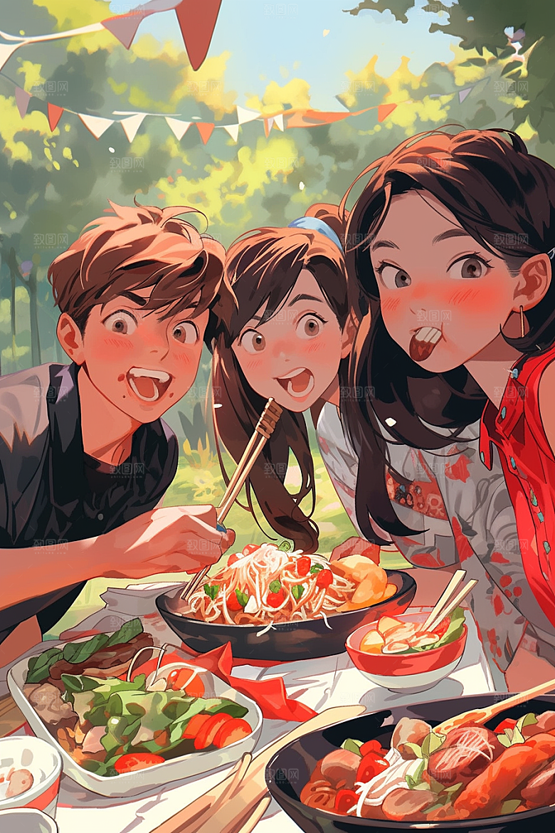 夏日聚会发小友情插画